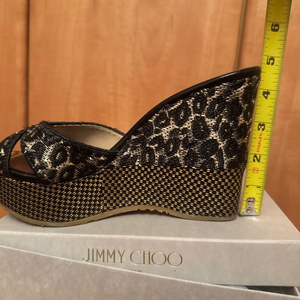 Jimmy Choo Black and Gold Wedge Sandal Platforms - Picture 3 of 5